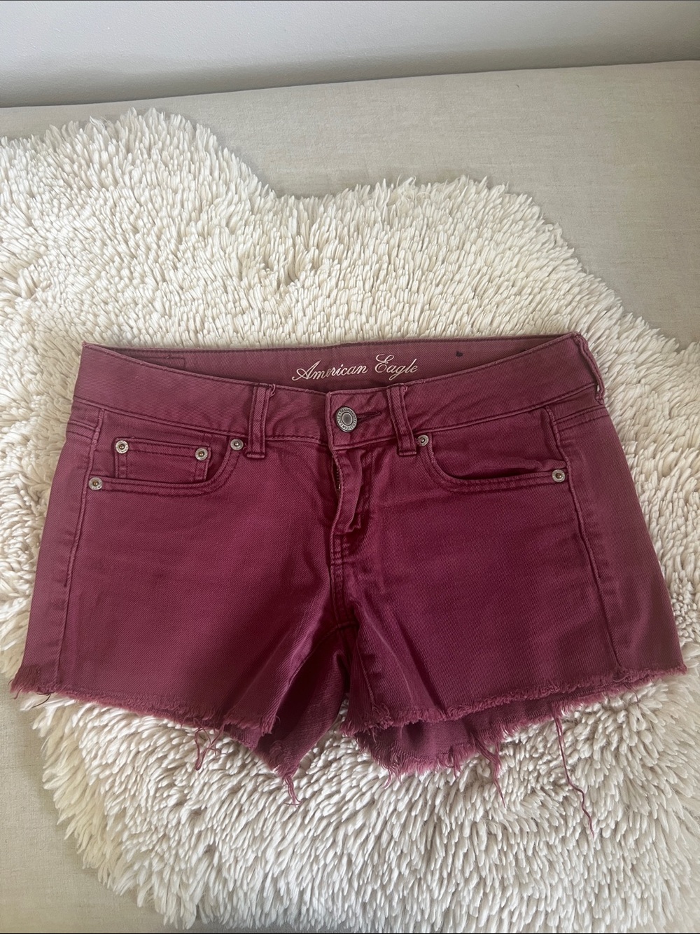 American Eagle Outfitters Women's Burgundy Denim Cutoff Shorts
